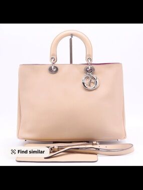 Dior Beige Leather Satchel with Silver Dangle Charm